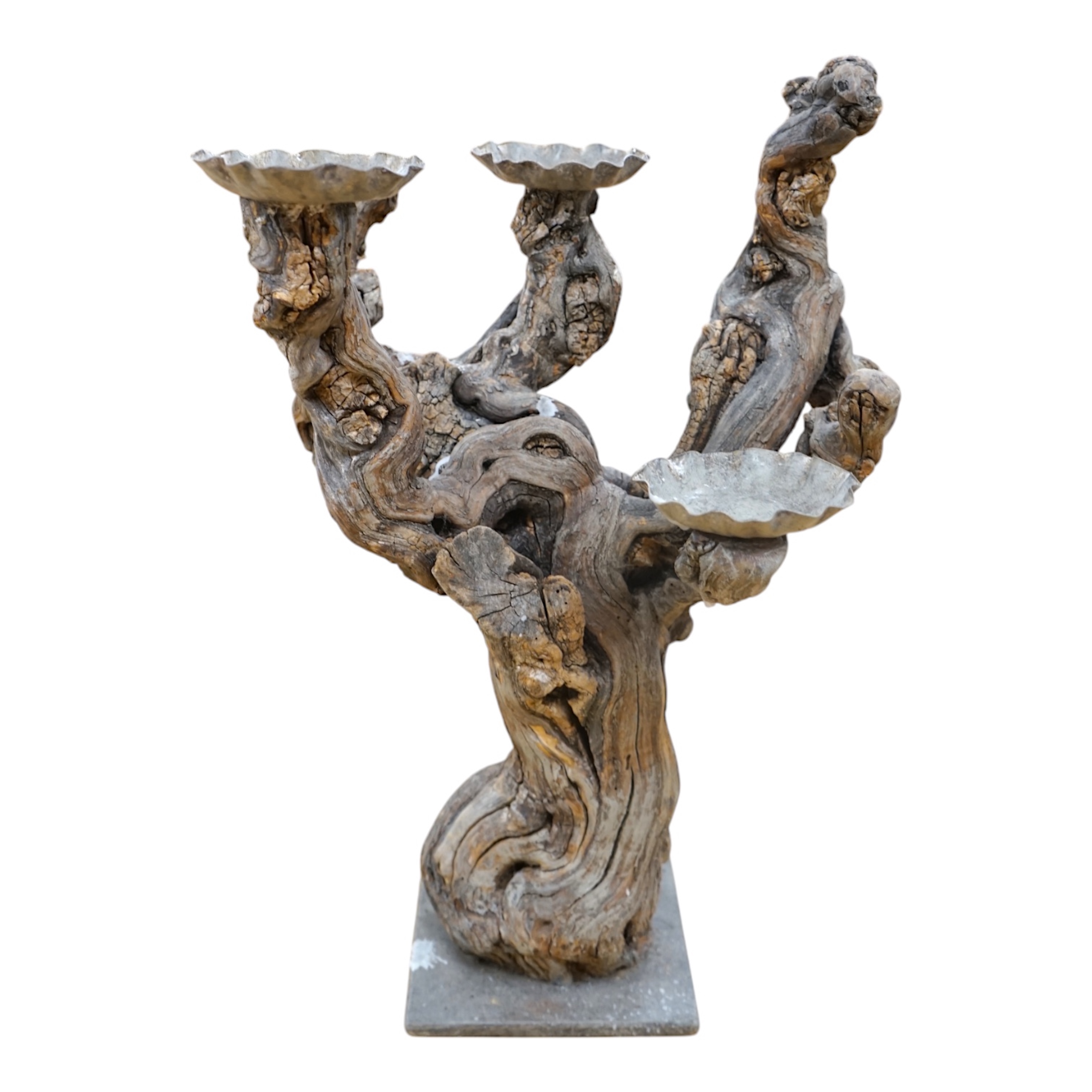 A piece of drift wood, mounted as a three light candelabrum, 52cm high. Condition - fair